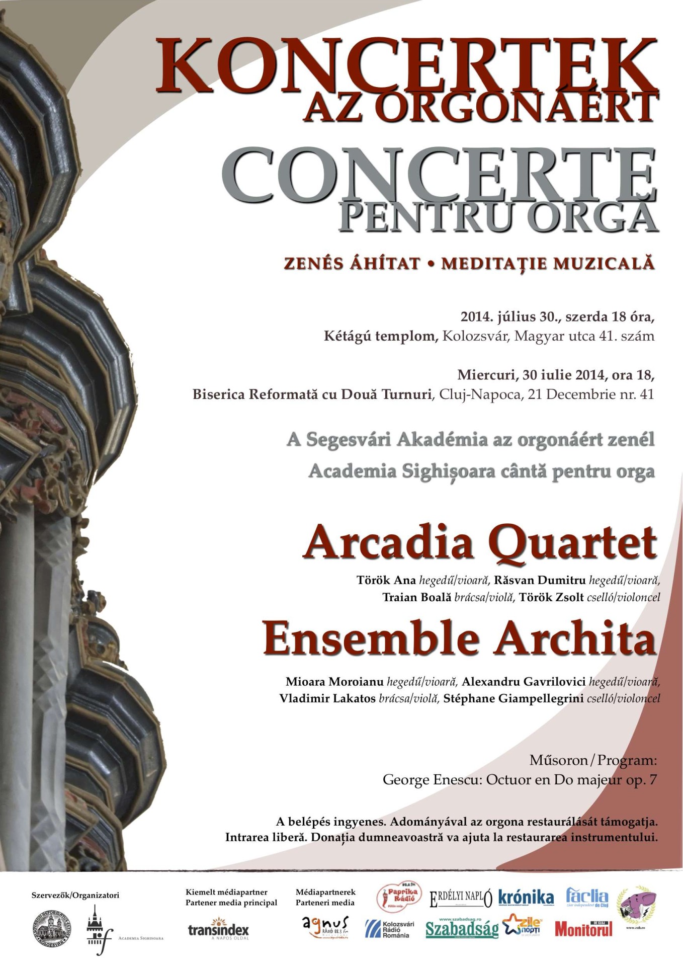 Az Arcadia kvartett koncertje a kolozsvári Kétágú templomban 