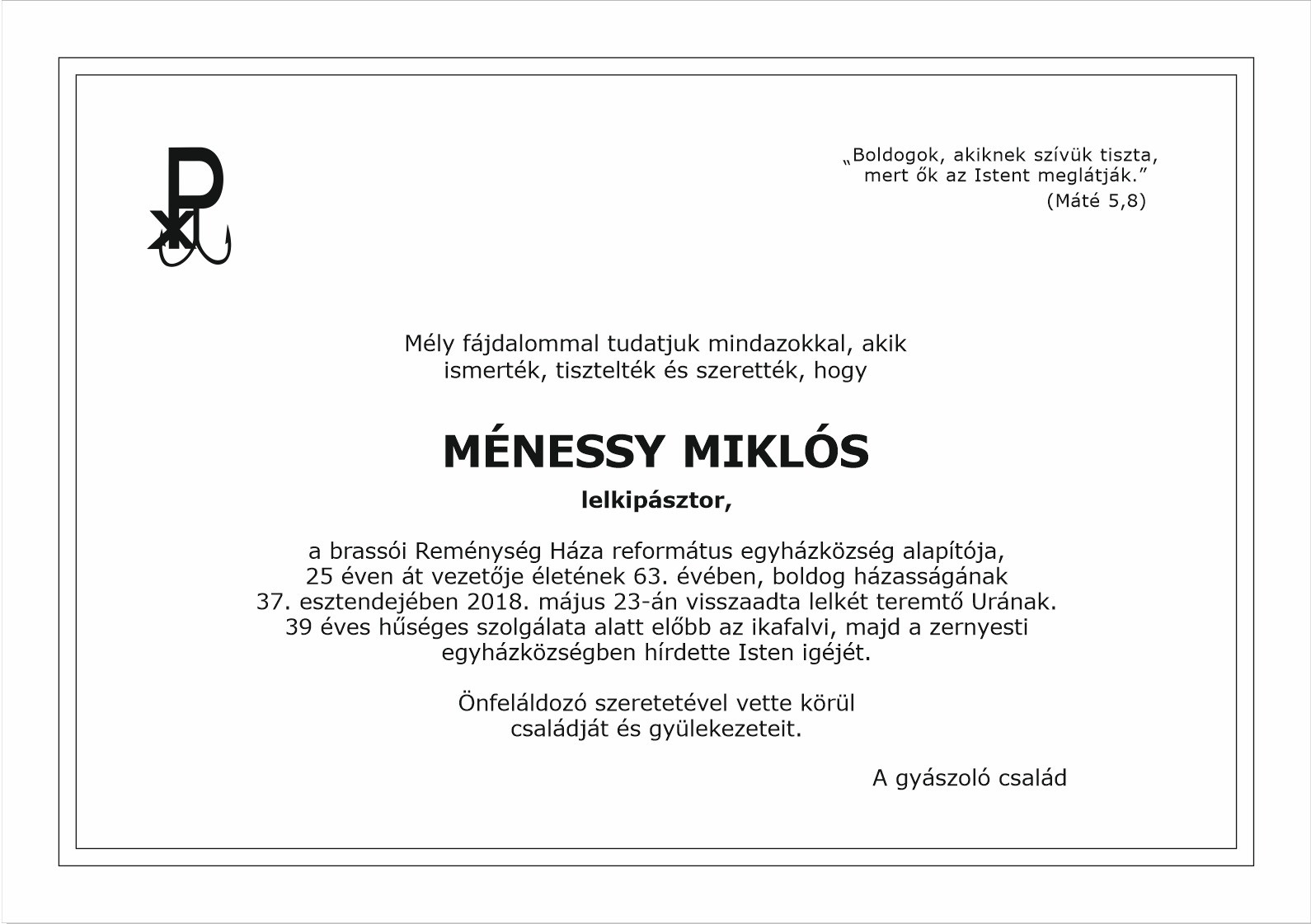Gyászjelentés - Ménessy Miklós