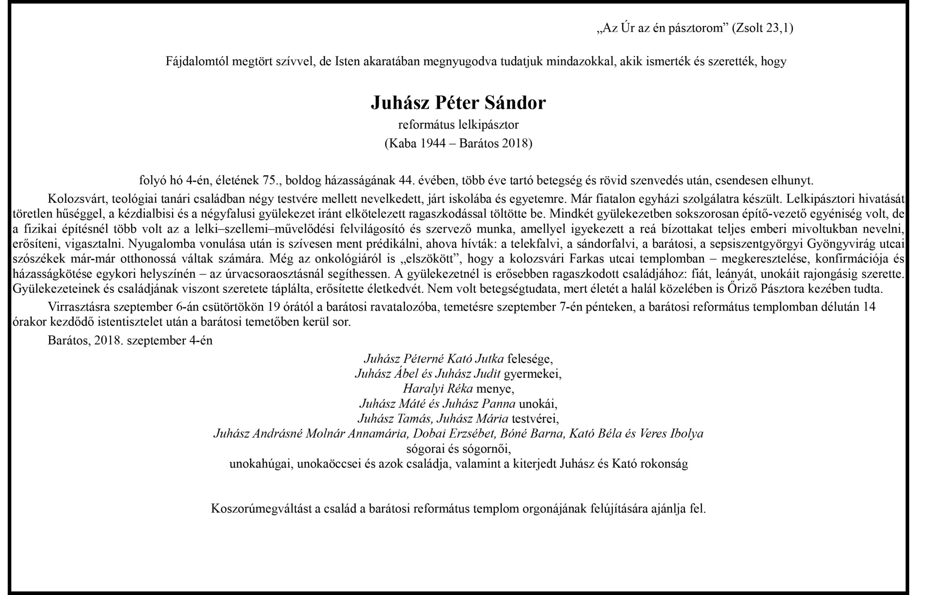 Gyászjelenés  - Juhász Péter Sándor